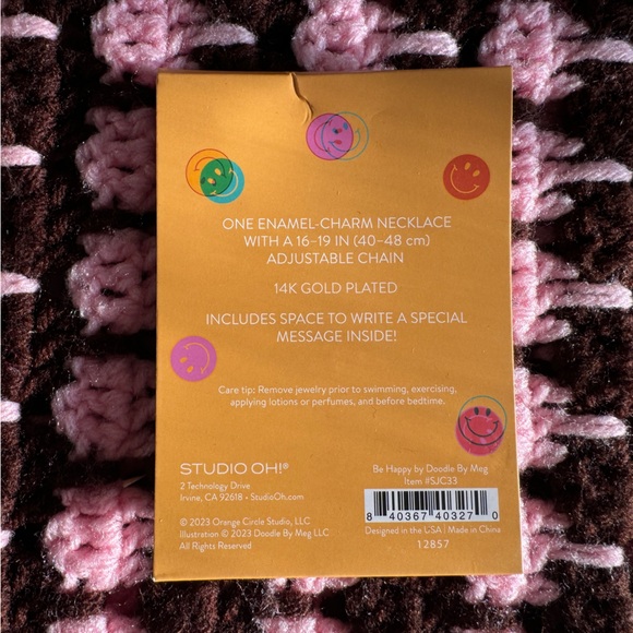 14k Gold Plated Pink Happy Face Charm Necklace - Picture 2 of 2